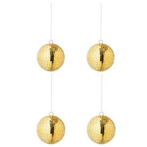 BOX OF 4 CHRISTMAS BAUBLE MIRROR GLASS YELLOW LARGE