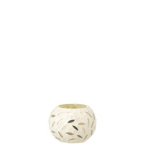 TEALIGHT HOLDER  BALL MOSAIC GLASS OFF-WHITE/SILVER COLORED SMALL
