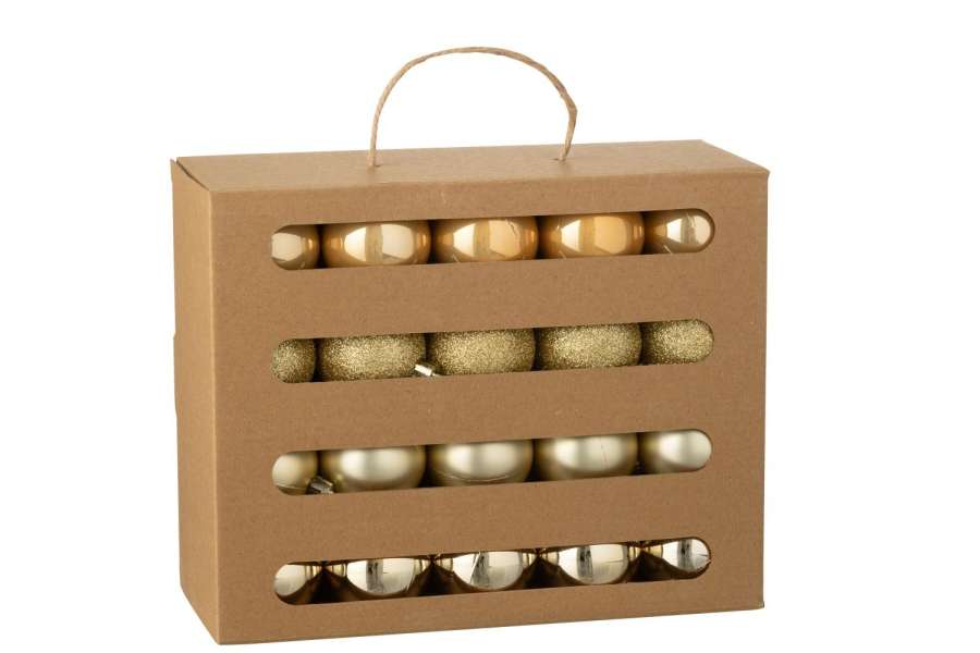BOX OF 40 CHRISTMAS BAUBLE PLASTIC GOLD COLORED