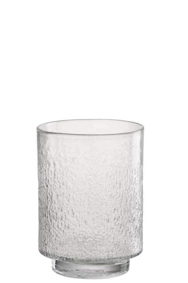 VASE CYLINDER RELIEF GLASS TRANSPARENT SMALL