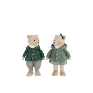 BEAR BOY/GIRL POLYESTER BEIGE/DARK GREEN ASSORTMENT OF 2