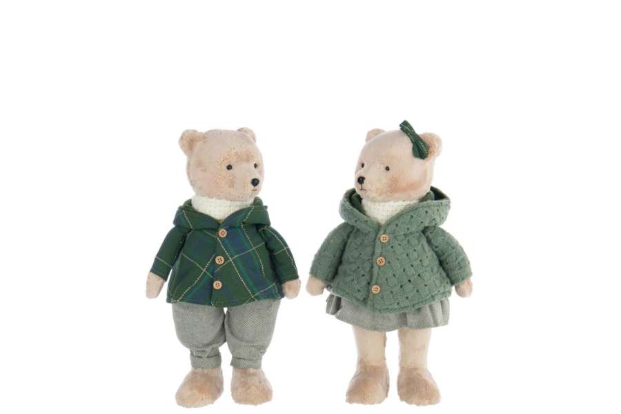 BEAR BOY/GIRL POLYESTER BEIGE/DARK GREEN ASSORTMENT OF 2