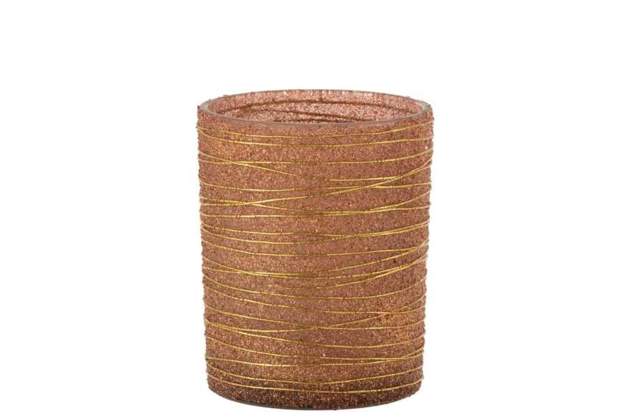 TEALIGHT HOLDER LINES GLITTER GLASS TERRACOTTA/GOLD LARGE