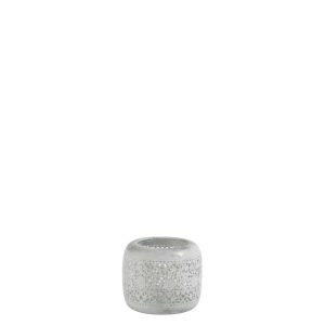 TEA-LIGHT HOLDER ROUND ORIENTAL METAL/GLASS WHITE/SILVER LARGE