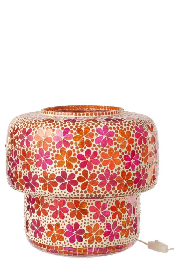 TABLE LAMP MOSAIC GLASS DARK PINK/ORANGE LARGE