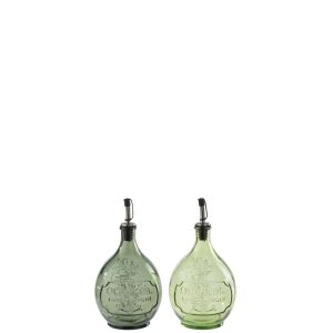 BOTTLE  ROUND GLASS OLIVE/LIGHT GREEN ASSORTMENT OF 2