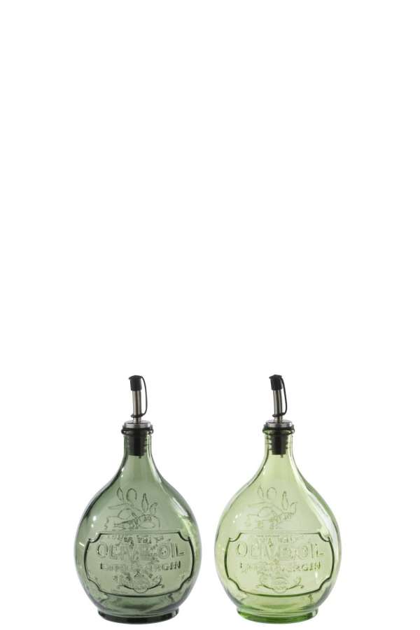 BOTTLE  ROUND GLASS OLIVE/LIGHT GREEN ASSORTMENT OF 2