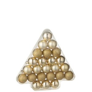 BOX OF 24 CHRISTMAS BAUBLE PLASTIC GOLD COLORED