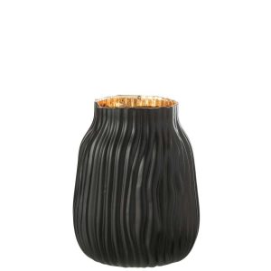 VASE NOTCHES GLASS BLACK/GOLD SMALL