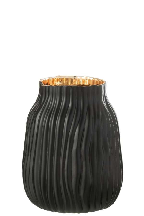 VASE NOTCHES GLASS BLACK/GOLD SMALL