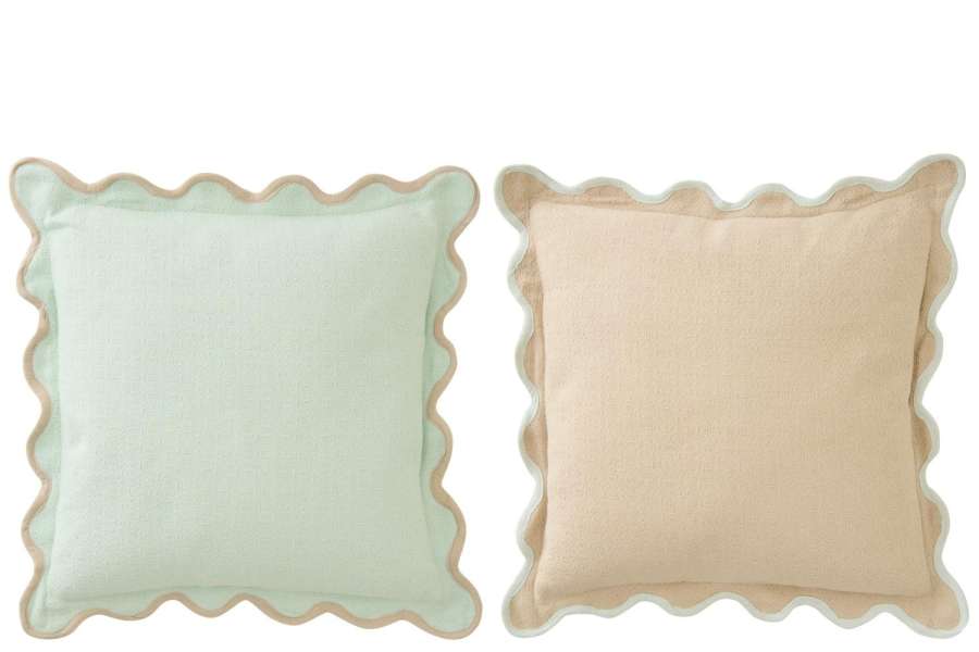 CUSHION SCALLOPED COTTON LIGHT BLUE/BEIGE ASSORTMENT OF 2