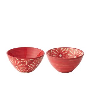 BOWL FLOWERS CERAMIC RED MEDIUM ASSORTMENT OF 2