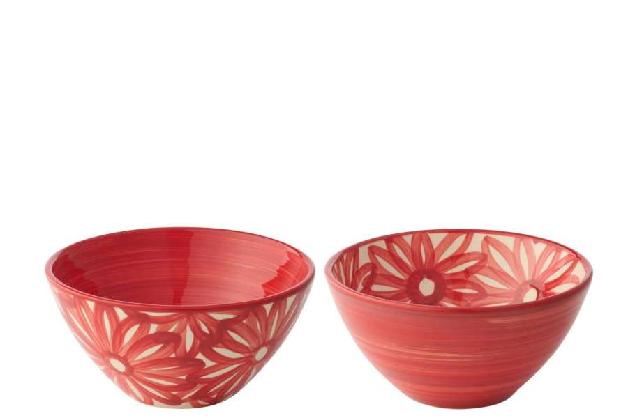 BOWL FLOWERS CERAMIC RED MEDIUM ASSORTMENT OF 2