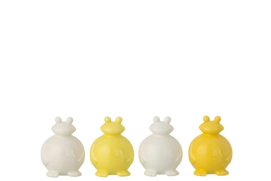 FROG PORCELAIN WHITE/YELLOW SMALL ASSORTMENT OF 4