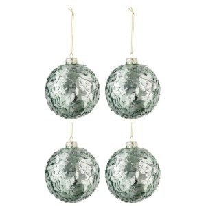 BOX OF 4 CHRISTMAS BAUBLES SEQUINS GLASS LIGHT AZURE MEDIUM