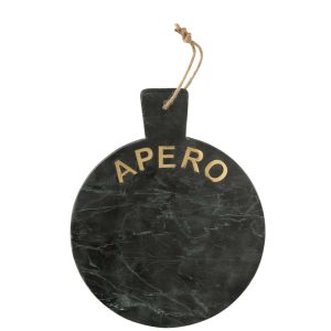 CHEESE BOARD ROUND MARBLE BLACK/GOLD COLORED