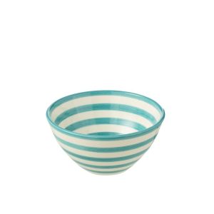 BOWL GRANADA STRIPES HIGH CERAMIC WHITE/AQUA MEDIUM