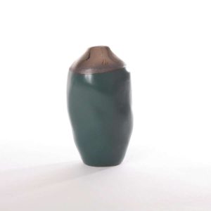 Vase Keramikk Petrol/Gull 8X8X13Cm