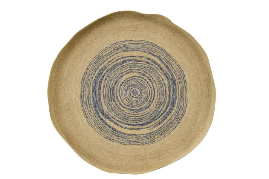 WALL OBJECT TRAY ROUND STRIPED SEAGRASS NATURAL/BLUE LARGE