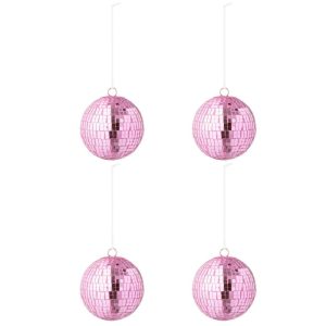 BOX OF 4 CHRISTMAS BAUBLE MIRROR GLASS PINK LARGE