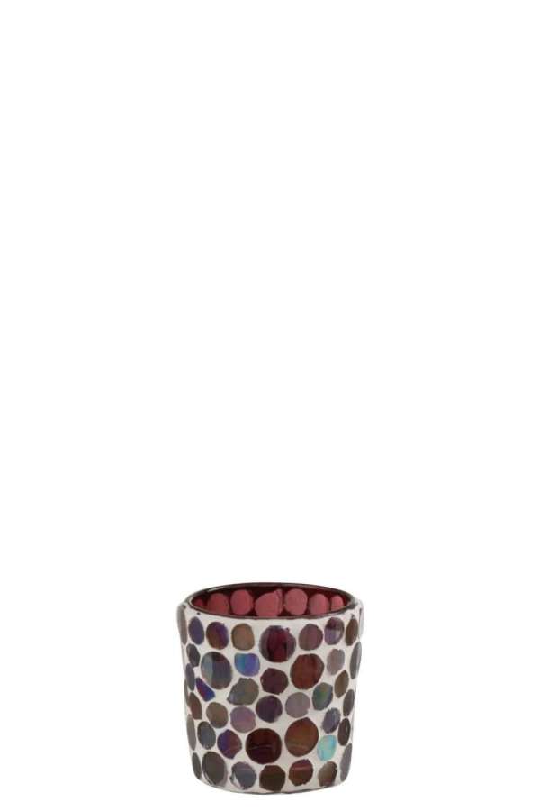 TEALIGHT HOLDER MOSAIC GLASS RED/WHITE SMALL