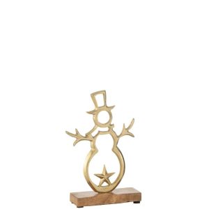 SNOWMAN STAR ON BASE ALUMINIUM/WOOD GOLD SMALL