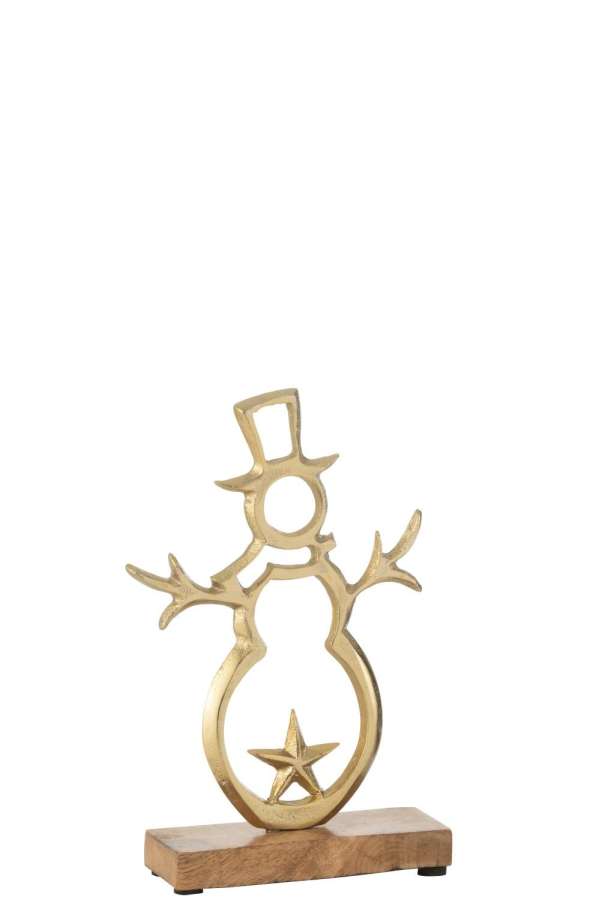 SNOWMAN STAR ON BASE ALUMINIUM/WOOD GOLD SMALL