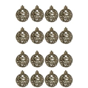 BOX OF 16 CHRISTMAS BAUBLE BAROQUE PATTERN PLASTIC BROWN