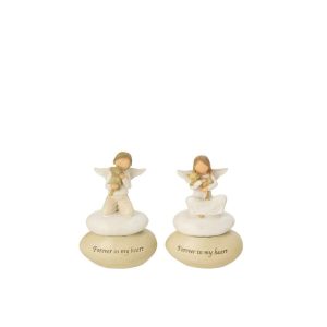 ANGEL TEALIGHT HOLDER STONE BEIGE/WHITE ASSORTMENT OF 2