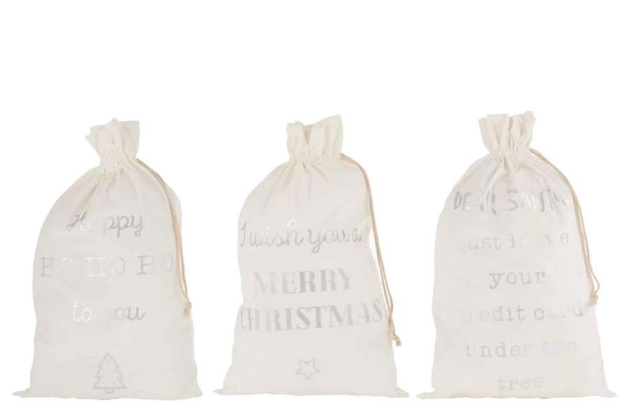 BAG CHRISTMAS ENGLISH VELVET WHITE LARGE ASSORTMENT OF 3