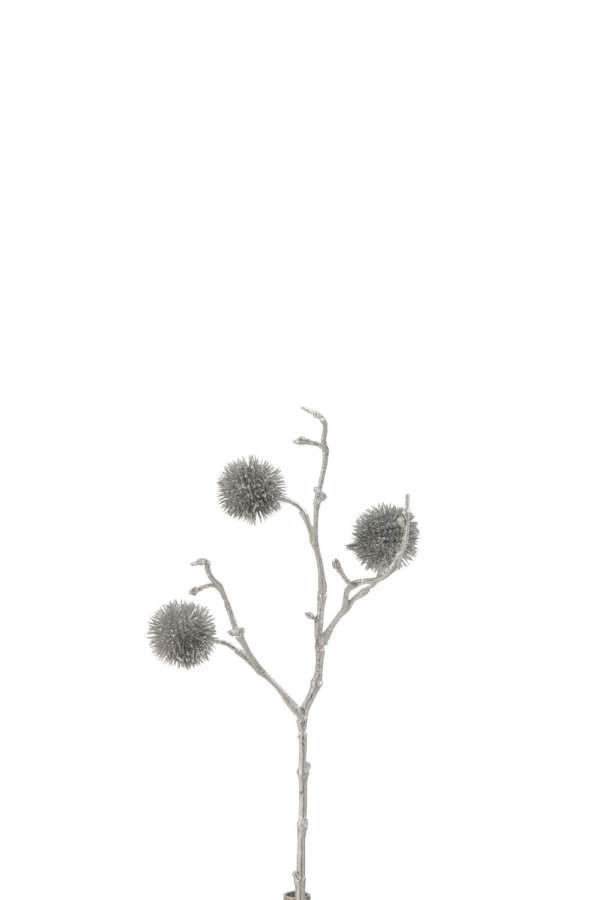 BRANCH GLOBE-THISTLE 3 PARTS GLITTER PLASTIC SILVER