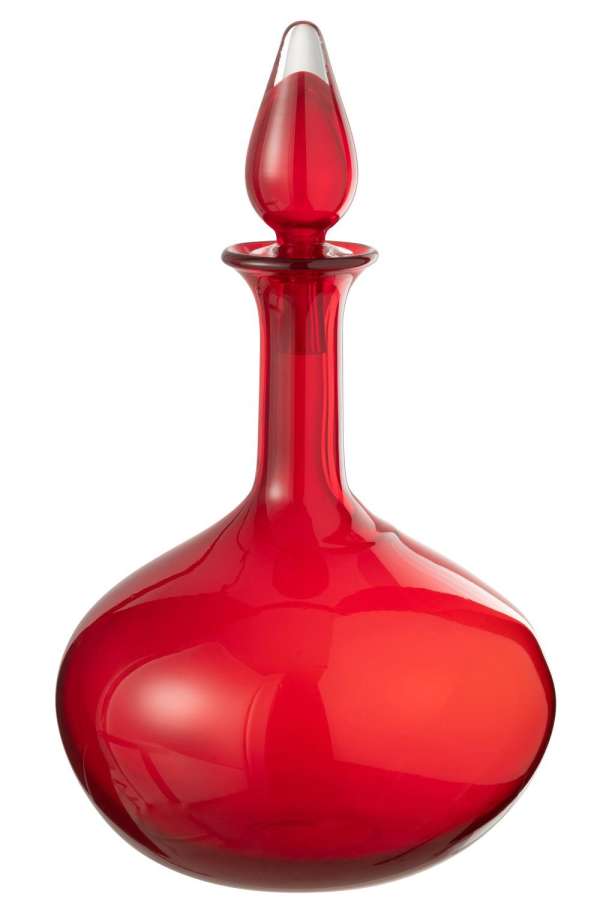 VASE+STOPPER BOTTLE GLASS RED