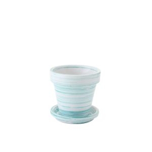 FLOWERPOT CERAMIC MINT GREEN/WHITE SMALL