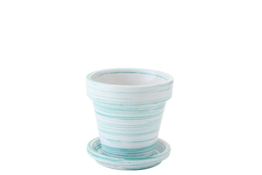 FLOWERPOT CERAMIC MINT GREEN/WHITE SMALL