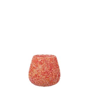 CANDLE HOLDER BEADS GLASS DARK ORANGE MEDIUM