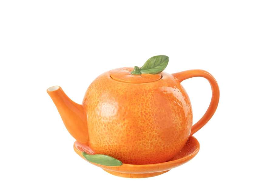 TEAPOT + PLATE ORANGE DOLOMITE ORANGE