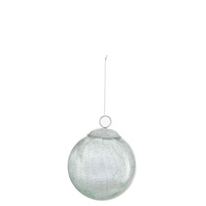 CHRISTMAS BAUBLE GLASS CRACKLE MINT MEDIUM