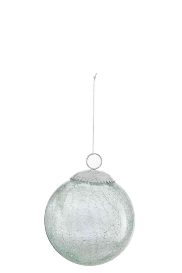 CHRISTMAS BAUBLE GLASS CRACKLE MINT MEDIUM