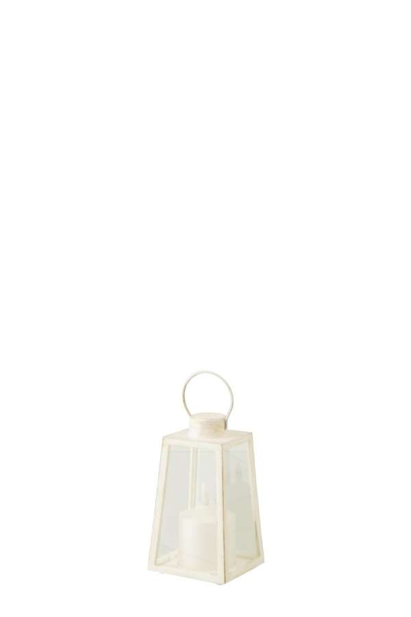 LANTERN +  CANDLE LED GLASS WHITE SMALL