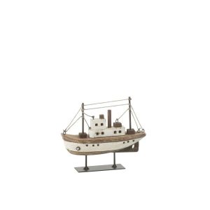 BOAT ON STAND PAULOWNIA WOOD NATURAL/WHITE SMALL