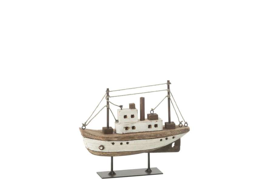 BOAT ON STAND PAULOWNIA WOOD NATURAL/WHITE SMALL