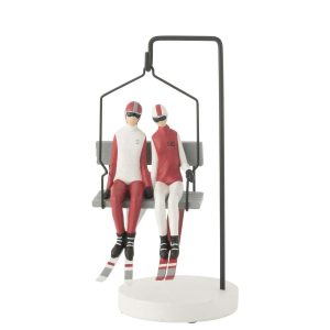 CHAIRLIFT SKI COUPLE RESIN RED/WHITE