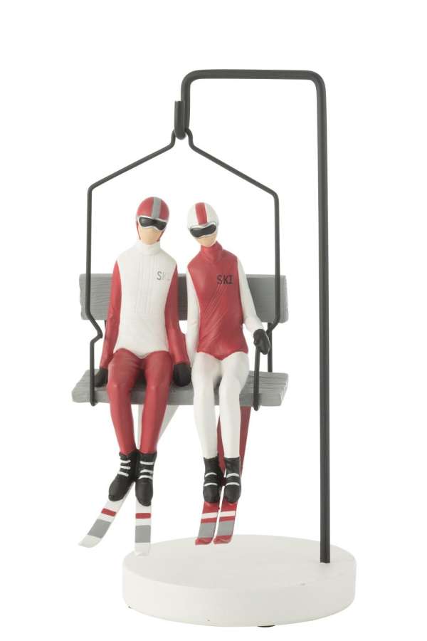 CHAIRLIFT SKI COUPLE RESIN RED/WHITE