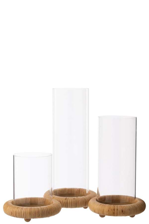 SET OF 3 CANDLE HOLDER ON BASE ROUND GLASS NATURAL