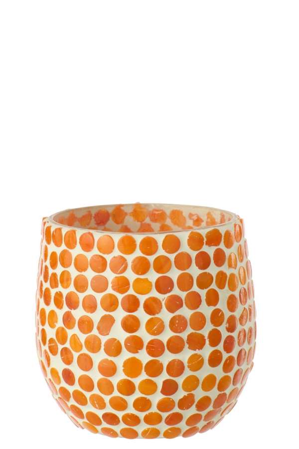 CANDLE HOLDER MOSAIC GLASS ORANGE MEDIUM