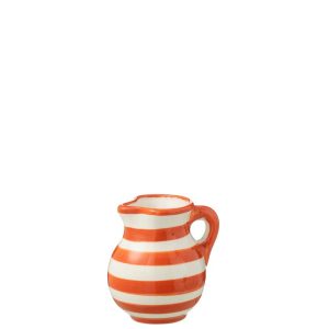 PITCHER GRANADA STRIPES CERAMIC WHITE/ORANGE SMALL