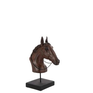 HORSE HEAD ON STAND POLYRESIN DARK BROWN SMALL