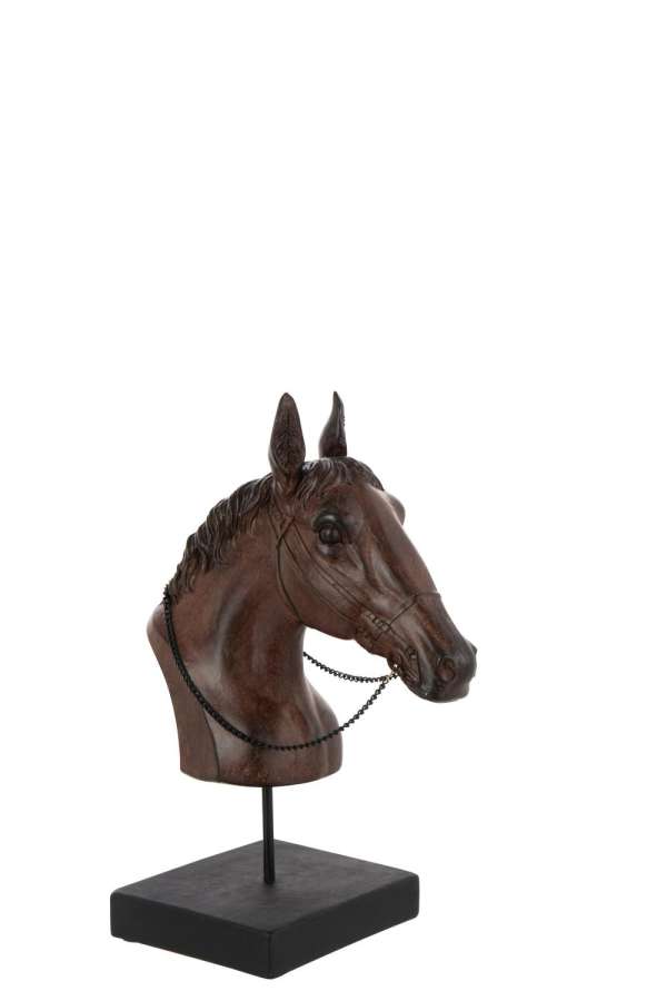 HORSE HEAD ON STAND POLYRESIN DARK BROWN SMALL