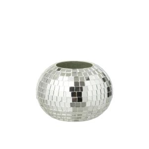 CANDLE HOLDER BALL MOSAIC GLASS SILVER COLORED