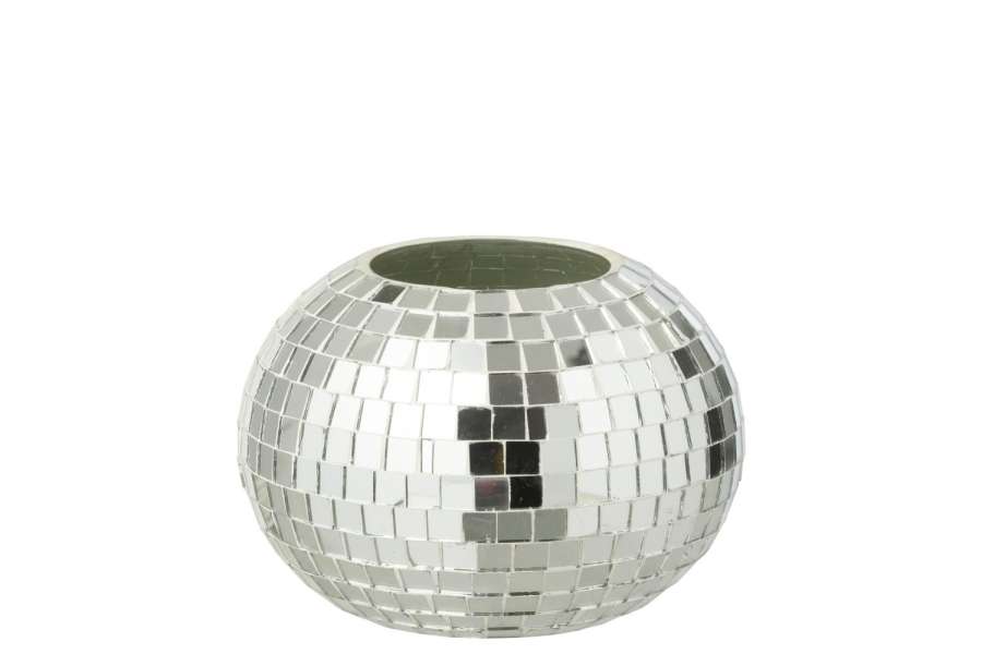 CANDLE HOLDER BALL MOSAIC GLASS SILVER COLORED